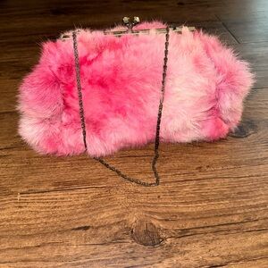 Pink fox Fur Clutch Bag